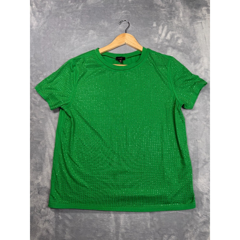 Ontwelfth T Shirt Women XL Green Rhinestone Embellished Short Sleeve Pullover